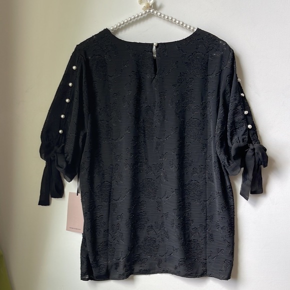 Black textured pearl detail sleeves tunic top | medium - Picture 9 of 14